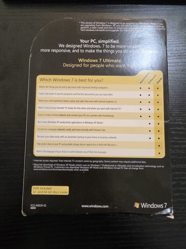 Microsoft Windows 7 Ultimate 32/64 Bit DVD -Full Retail Version -New sealed Box gallery