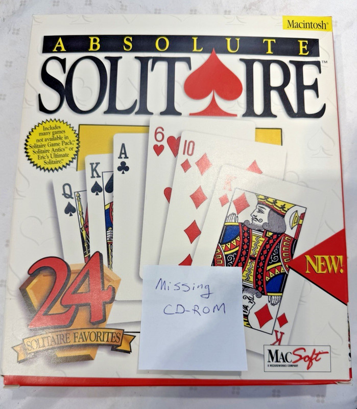 Rare ABSOLUTE SOLITAIRE 3.5" Floppy (CD-ROM missing) Apple Macintosh card game gallery