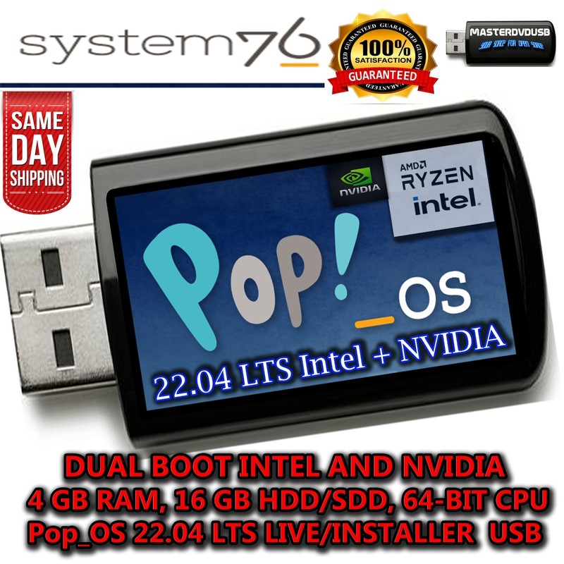 POP!_OS 22.04 Installer & Live USB Flash Drive – Dual Boot (Intel + NVIDIA)