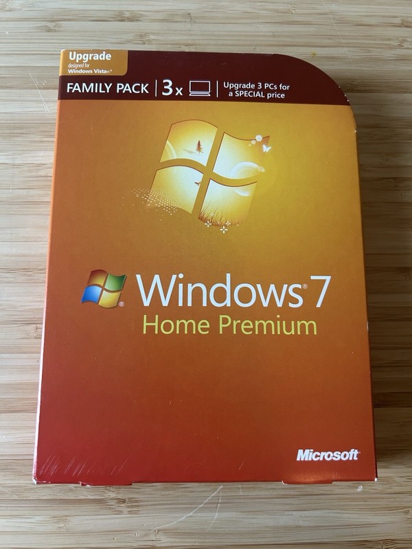 Microsoft Windows 7 Home Premium Upgrade Family Pack For 3 PCs 32 & 64 Bit DVDs
