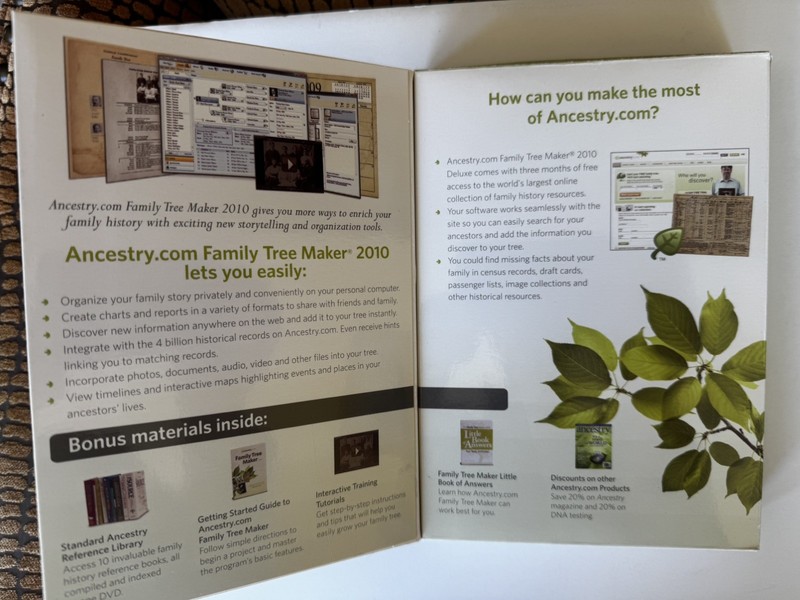 ANCESTRY Family Tree Maker 2010 Deluxe - Software Box Books Discs, PC Windows gallery