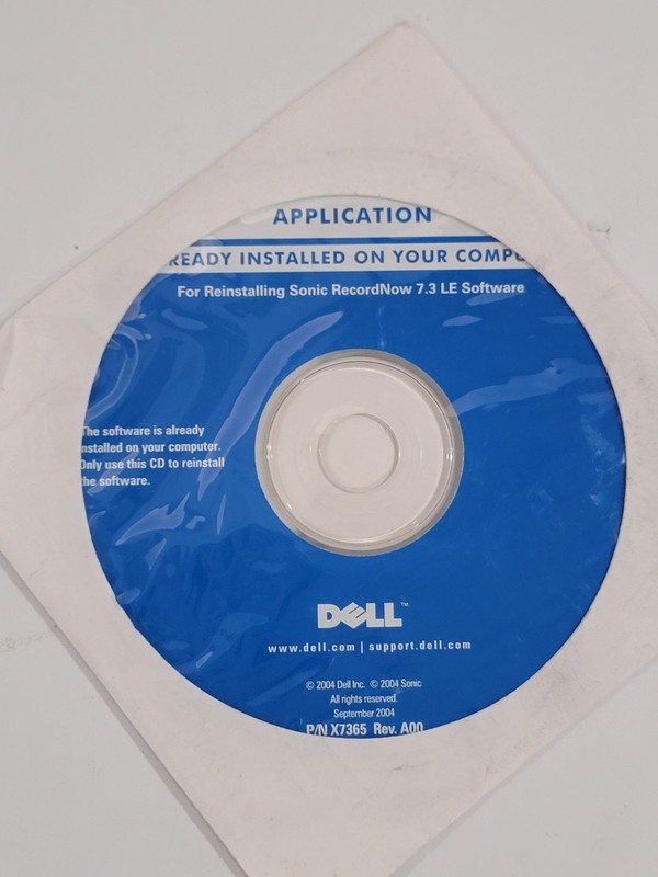 Dell Application Reinstalling Sonic RecordNow 7.3 LE Software PC CD P/N X7365