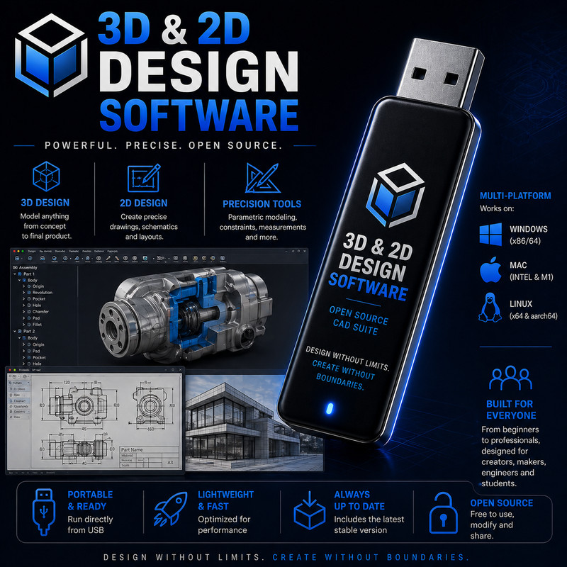 3D 2D CAD Software for Windows Mac Linux | Computer Aided Design USB – LATEST