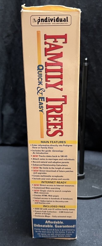 Vintage Create Family Trees Quick & Easy (PC, 1998, Windows 98/95/NT) Big Box gallery