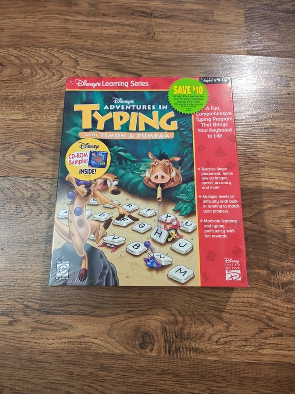 NEW VTG 90s Windows 95 PC Disney's Adventures in Typing With Timon & Pumbaa