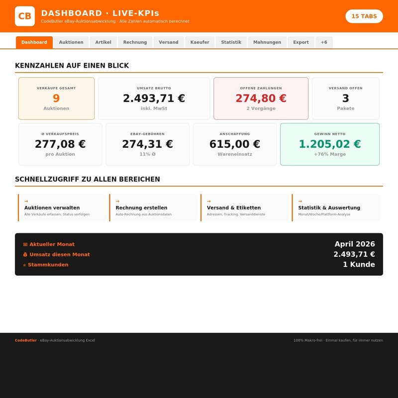 eBay auction processing Excel | invoice shipping reminder statistics EÜR 2026 gallery