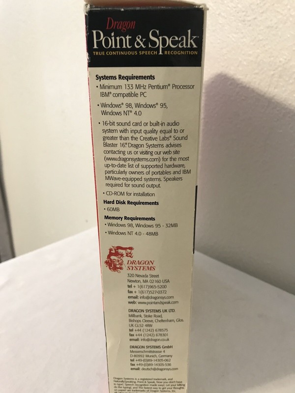 Dragon Systems Point and Speak - Windows 95/98/NT NEW headset microphone + book gallery