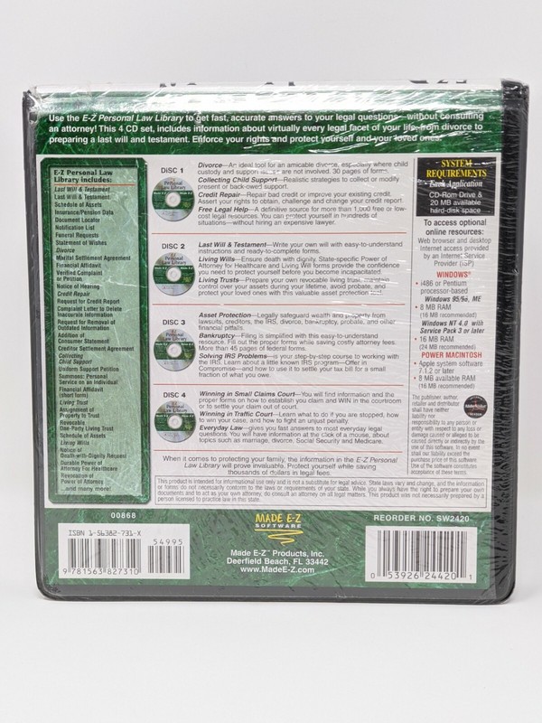 MADE E-Z PERSONAL LAW LIBRARY SOFTWARE 4 CD disk SET gallery