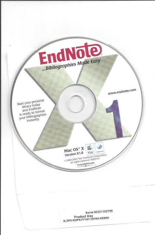 EndNote X1, Bibliographies Made Easy, Mac OS X version CD with SN
