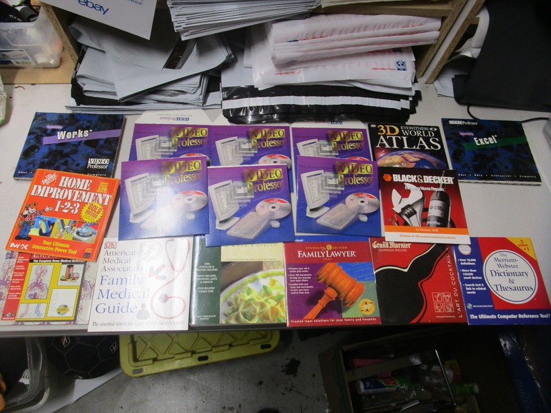 Computer Cd-Rom Lot 20+ Discs Dictionary Atlas Home Depot Video Professor