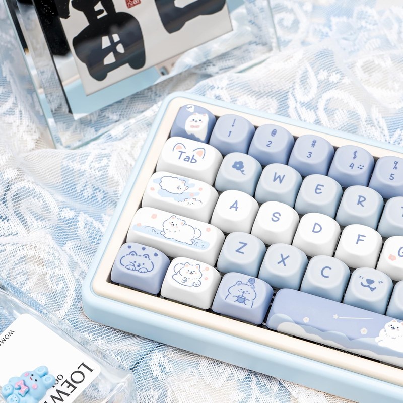 Blue White MOA Profile Custom PBT Keycaps 132 Keys Set Dye Sublimation Keycap... gallery