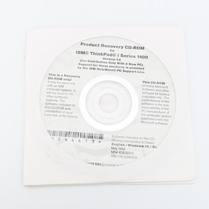 IBM ThinkPad 1400 Product Recovery CD-ROM Windows 98 Windows 95 Software Disc gallery