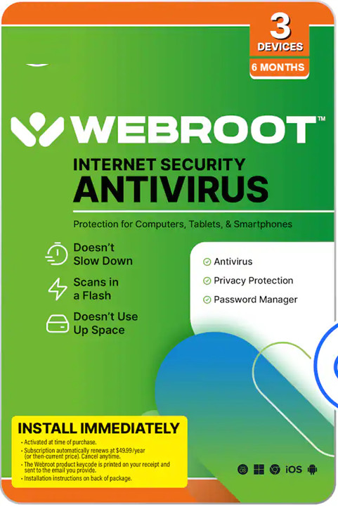 Webroot – Internet Security with Antivirus Protection (3 Devices) (6-Month Subs)