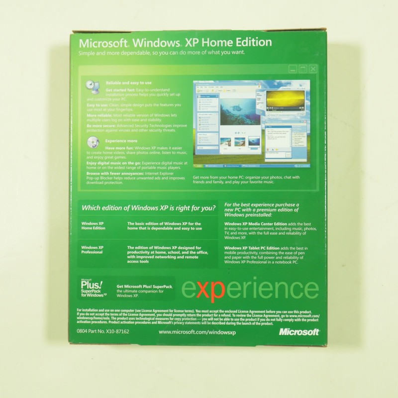 Microsoft Windows XP Home Edition Retail Service Pack 2 SP2 New Sealed Big Box gallery