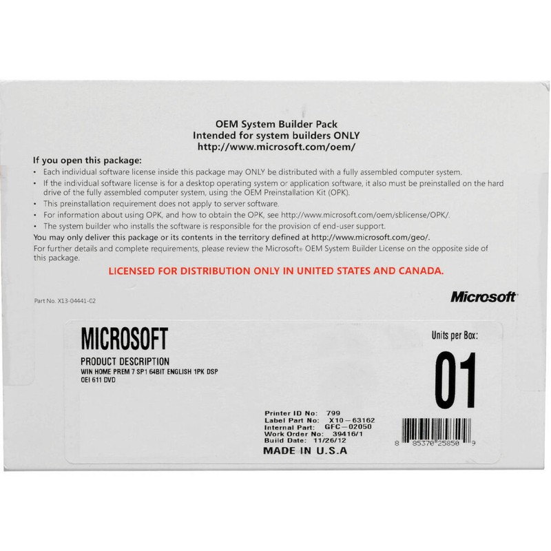 Microsoft Windows 7 Home Premium 64-Bit Software (GFC02050)