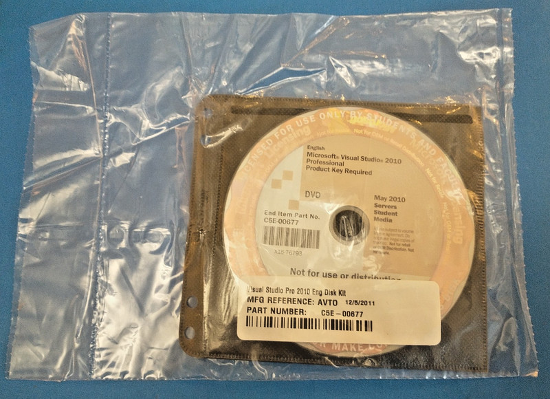 Visual Studio 2010 Professional Academic Disk Kit Sealed w Key C5E-00677 NEW