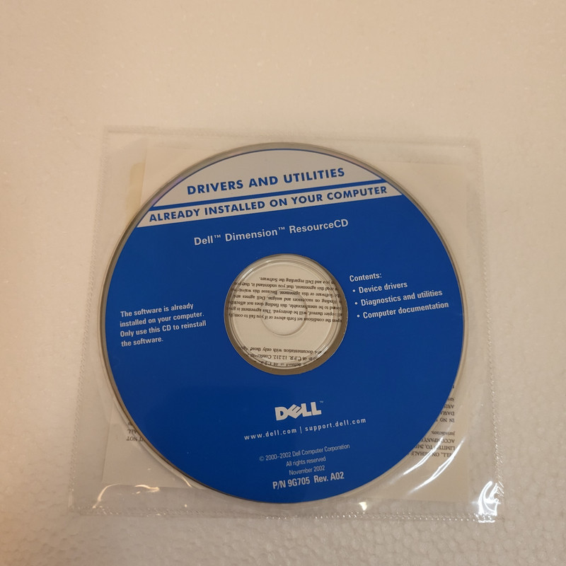 Dell Dimension Resource CD Drivers and Utilities 2001 Disc Only 9G705 Rev A02