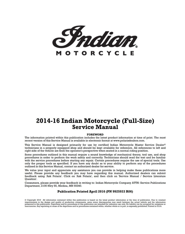 2015 Indian Chief Chieftain Vintage Roadmaster Service Repair Manual CD