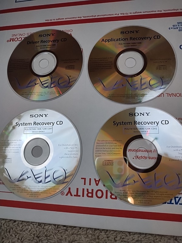 PCG-FX150K 140K Recovery Computer Sony CDs CD-ROMS System Restore VAIO Desktop