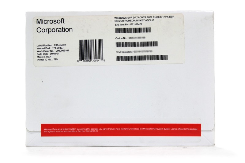 Microsoft Windows Server 2022 Datacenter 2-Core License (No Media/Key Included)