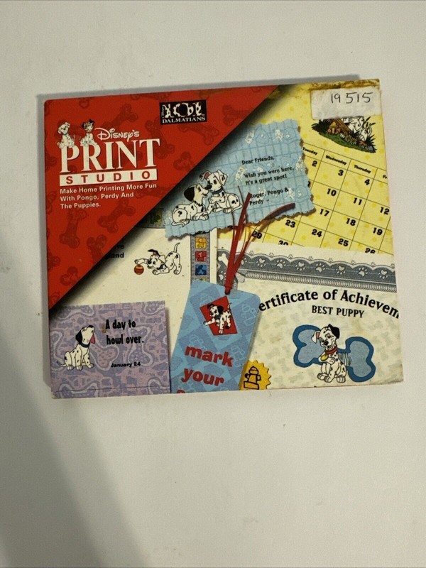 Disney’s Print Studio 101 Dalmatians PC Computer Software Vintage CD ROM