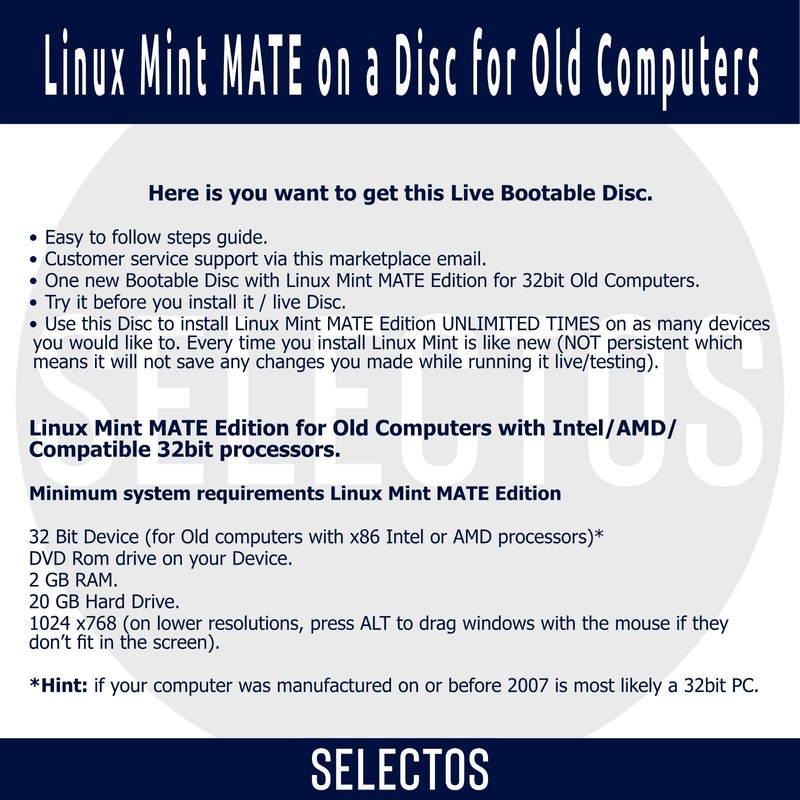 Linux Mint 19.3 Tricia MATE Edition Live CD Bootable DISC for Old 32bit Computer gallery