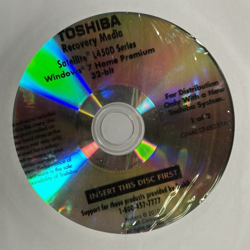 Toshiba Recovery Media L450D Series Windows 7 Home Premium 32-bit New/Sealed gallery