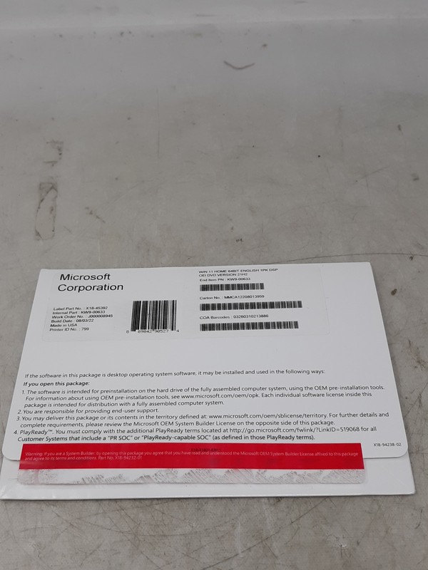 Used Microsoft Windows 11 Home 64-Bit – 1 License Key (Retail / Deactivated)