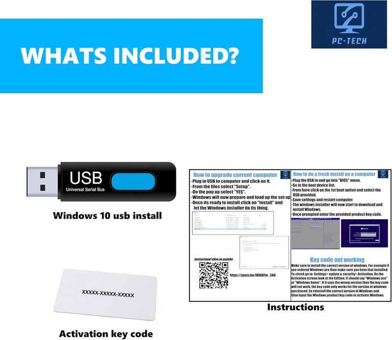 PC-TECH Compatible with Windows 10 Professional 64 Bit USB with Key. Factory Fre gallery