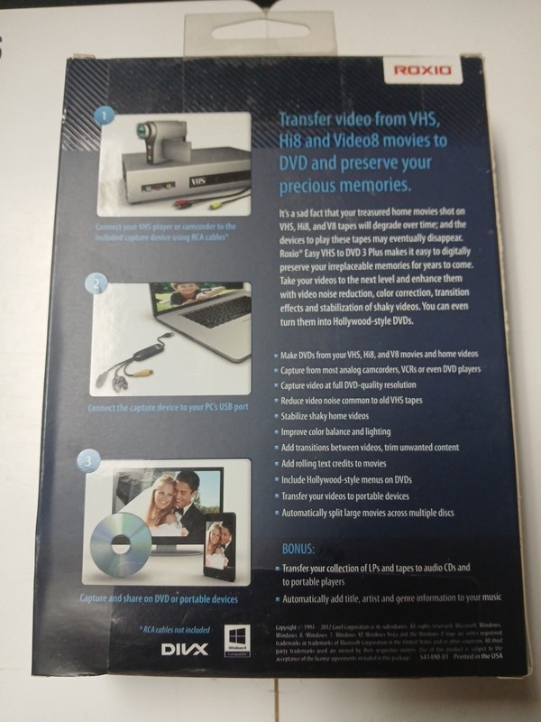 Roxio Easy VHS to DVD 3 Plus - VHS to DVD Converter Software New Sealed Retail gallery