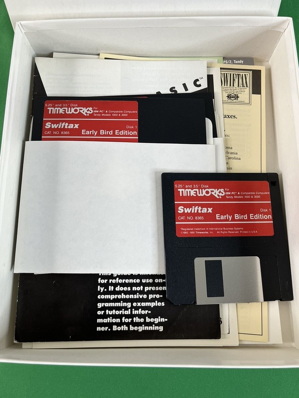 Swiftax Vintage 1990 Tax Software Timeworks IBM Tandy 1000 3000, 5.25& 3.5 Disks