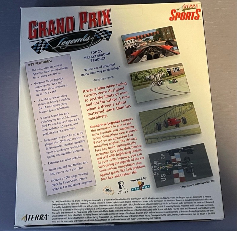 Sierra Grand Prix Legends Racing Simulation PC Game CD-ROM Windows 95/98 gallery