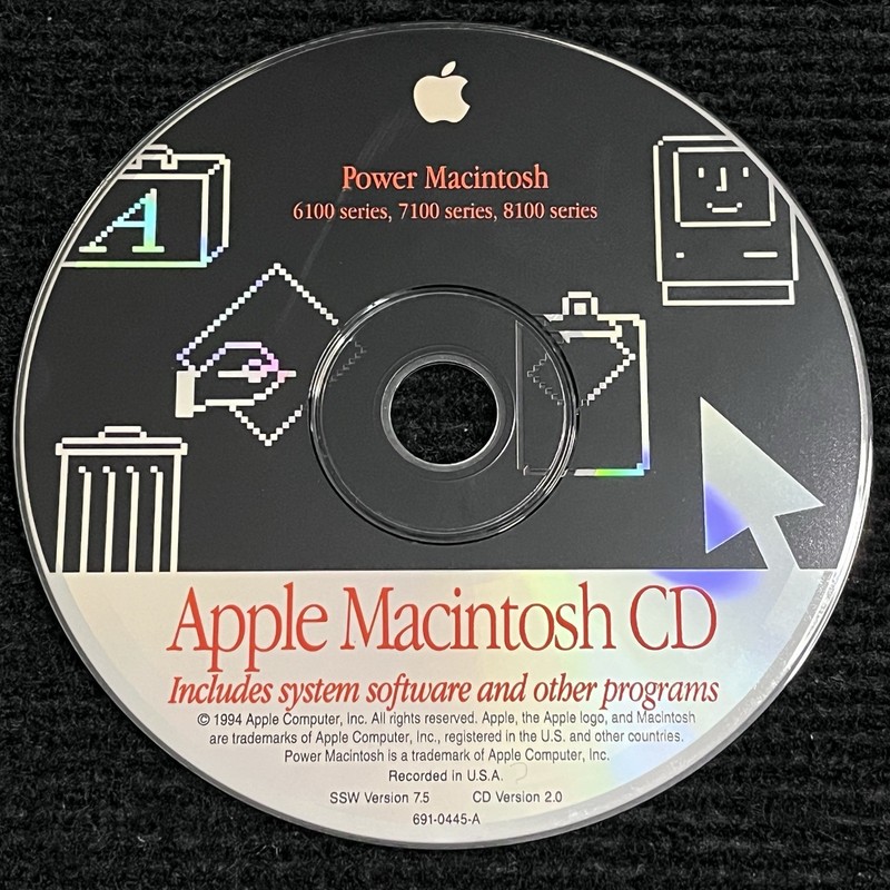 1994 Apple Power Macintosh 6100, 7100, 8100 Power Macintosh CD V2.0 CD ROM VTG