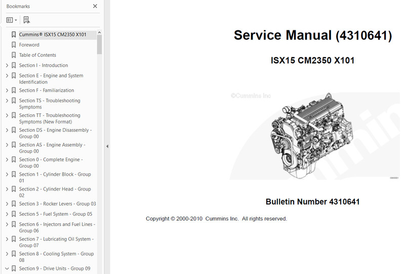 Cummins Signature ISX15 CM2350 X101 Service Repair Manual 1-2 4310641 CD