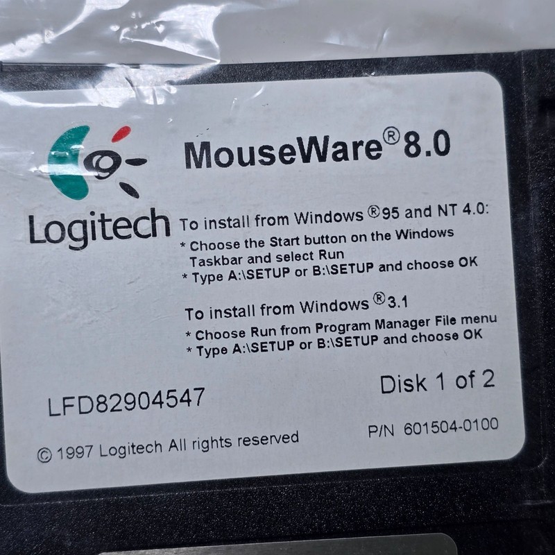 Vintage LogicTech MouseWare 8.0 Software LFD82904547 3.5 Disk Windows 95 NT 4.0 gallery