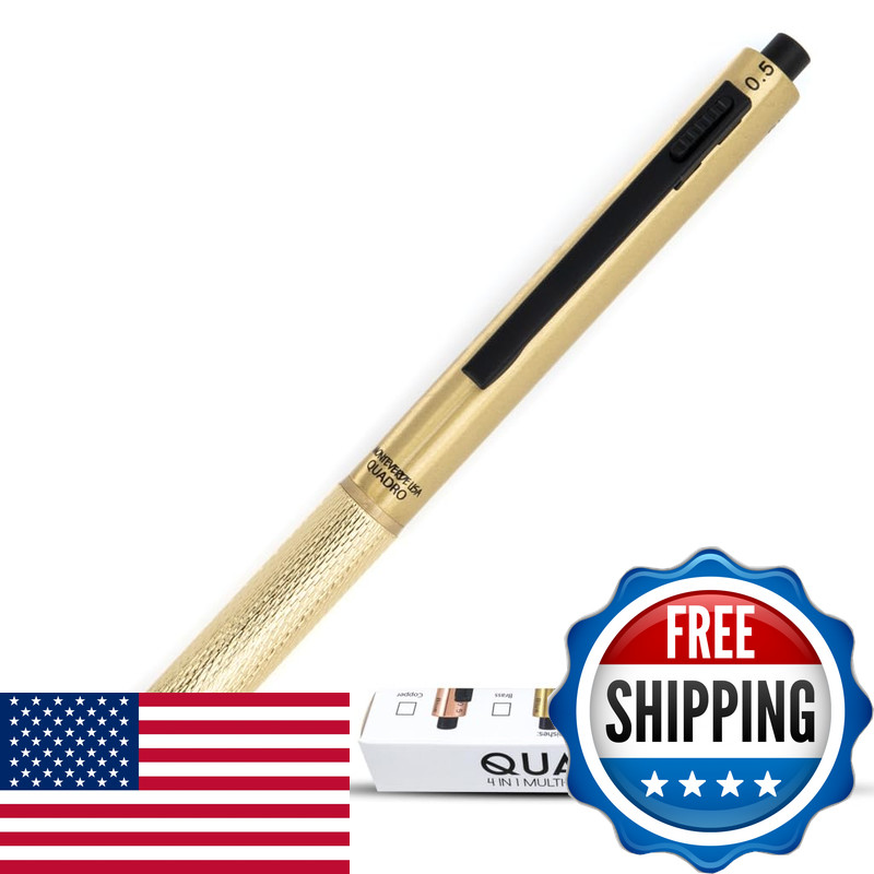 Monteverde Usa Quadro 4-In-1 Multifunction Pen – Brass Finish – Three Ballpoint