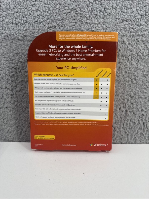 Microsoft Windows 7 Home Premium Upgrade Family Pack For 3 PCs 32 & 64 Bit CD gallery