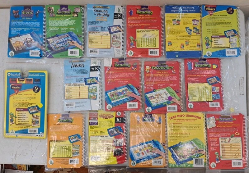 Lot Of 16 LeapFrog Cartridges With Spiral Books-Math, Reading, Etc gallery