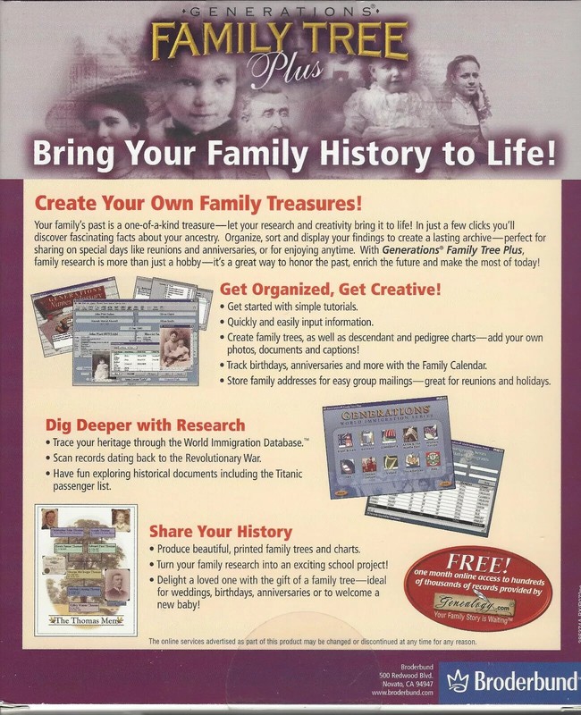 Generations, "Family Tree Plus"_Geneology Software_BRODERBUND 2002 gallery