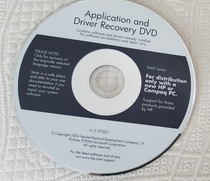 HP Application and Driver Recovery DVD 413197-B21 2006