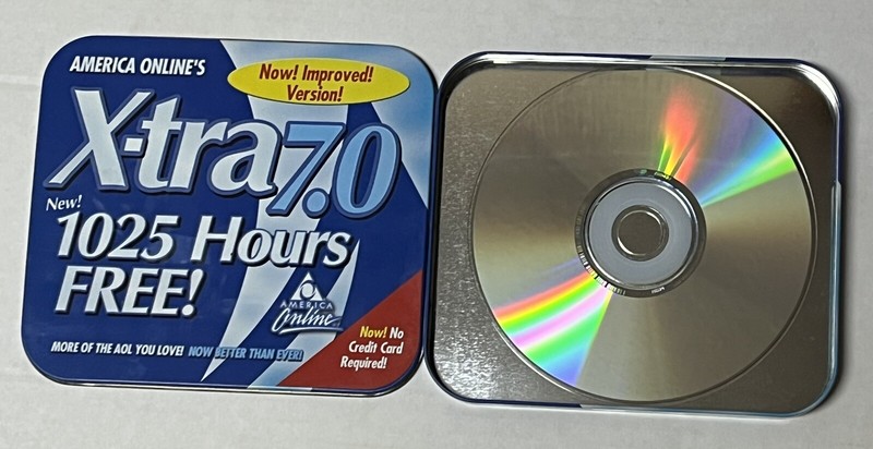 AOL CD Version 7.0 - 1025 Hours Free for 45 Days - New - Vintage Blue Tin gallery