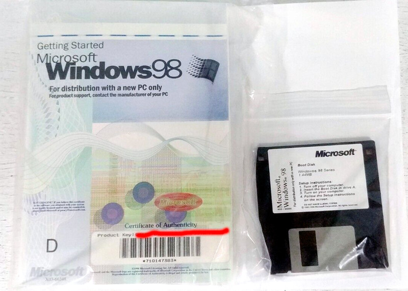 Microsoft Windows 98 Full English Version CD-ROM w/ Floppy Boot Disk X03-66598