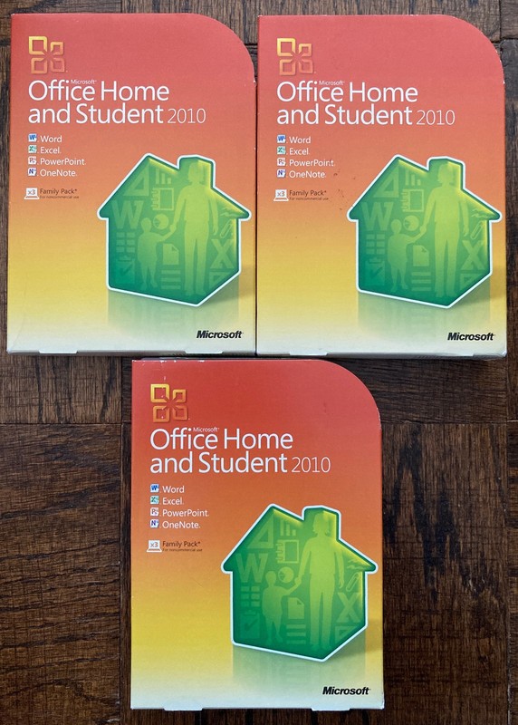 Lot of 3 x Microsoft Office Home & Student 2010 Software Suite DVD Family Pack