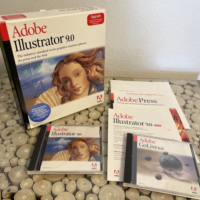 No serial Big Box Adobe Illustrator 9.0, GoLive 6.0 UPGRADE discs for Mac
