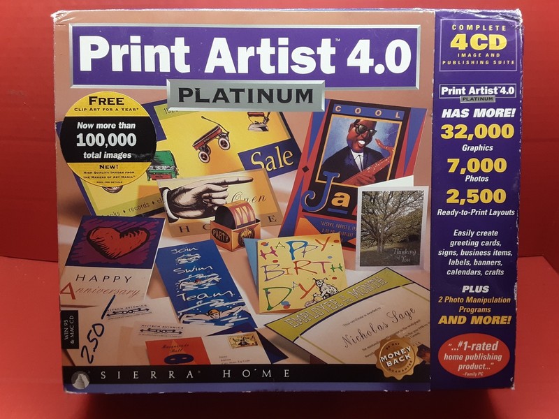 PRINT ARTIST 4.0 PLATINUM 1996 SIERRA HOME 4 CD