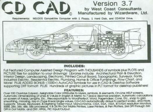 CD CAD 3.7 PC computer assisted design symbols plots files drawings! Wizardware