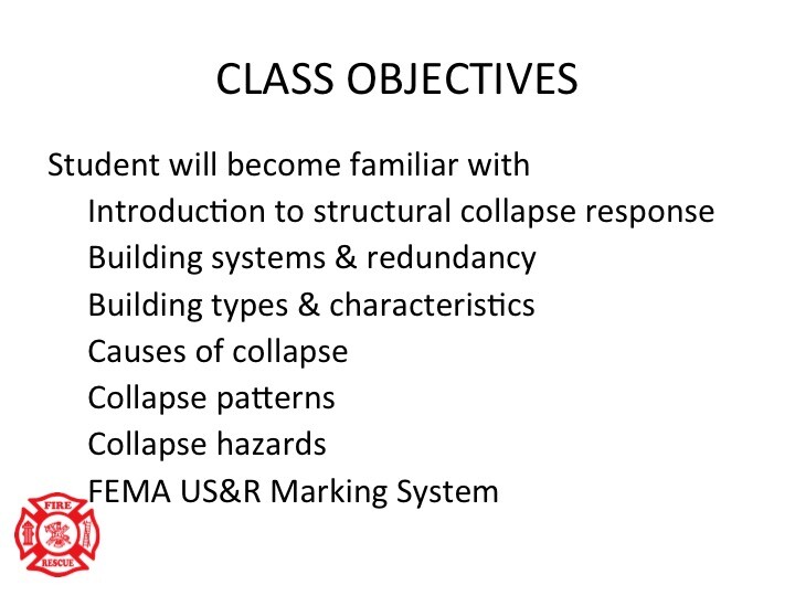 FEMA/NFPA COMPLIANT STRUCTURAL COLLAPSE AWARENESS PPT TRAINING PRESENTATION