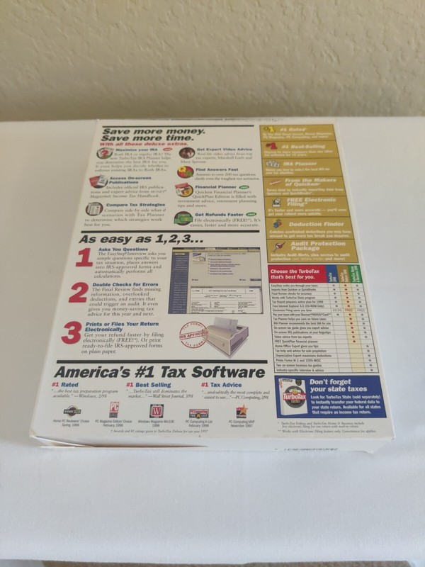 Quicken Turbo Tax Deluxe 1998 Windows 3.1/95/98/NT 4.0 Retail Box Vintage gallery