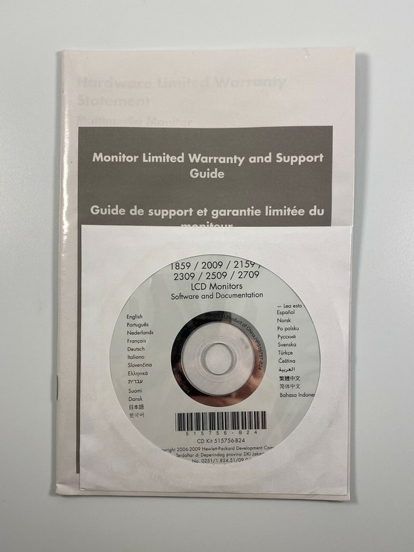 HP LCD Monitors Software Documentation Disc 1859 2009 2159 2309 2509 2709
