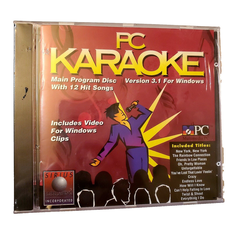 Vtg PC Karaoke Ver 3.1 CD-ROM for Windows Sirius Publishing 12 Hit Songs New
